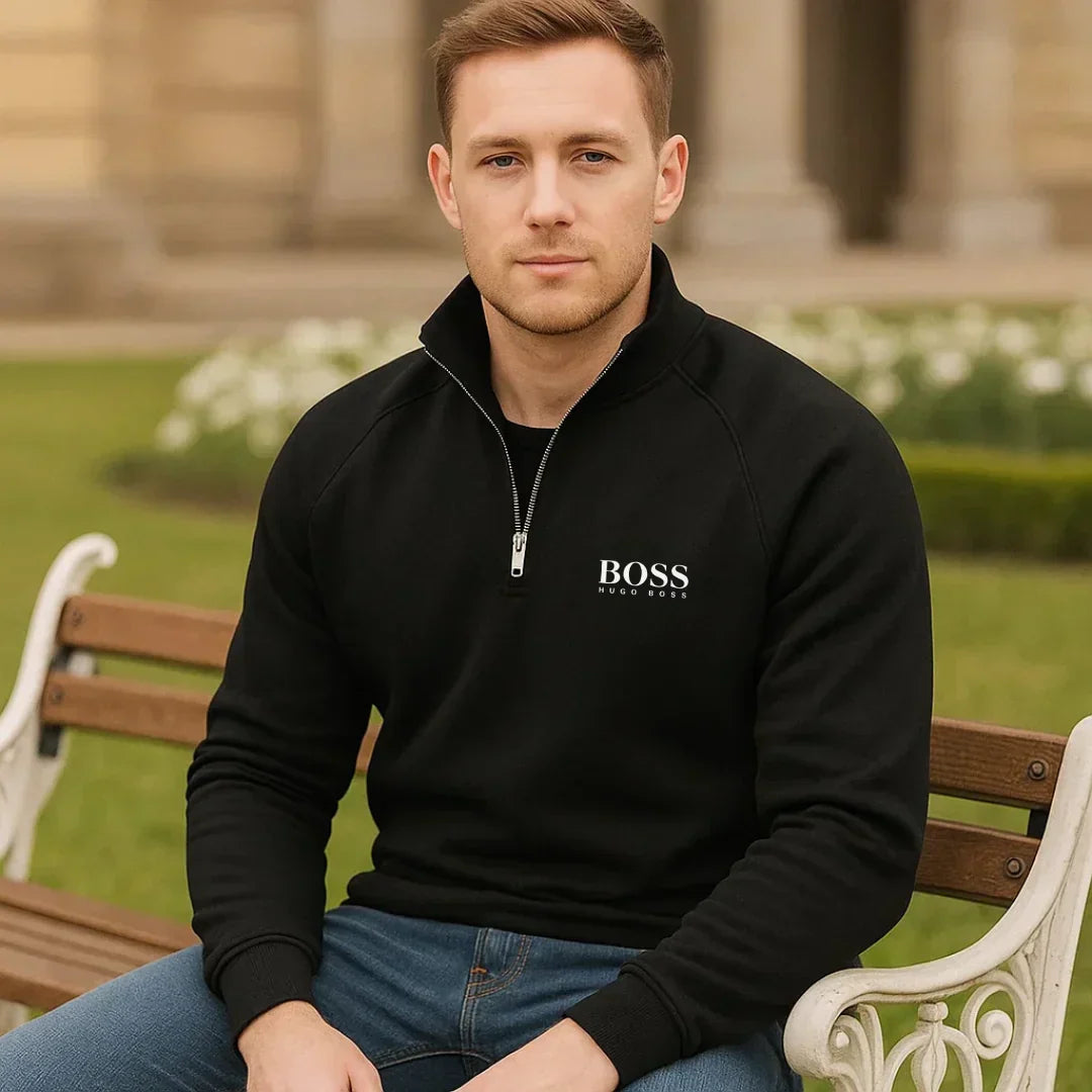 Pull en coton à demi-zip Boss