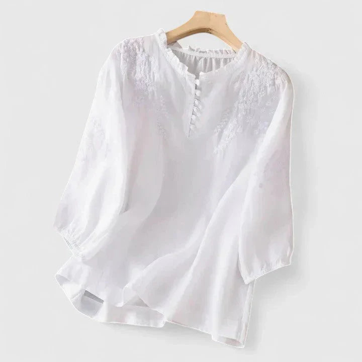 Sorelia – Blouse en voile de coton avec épaules brodées