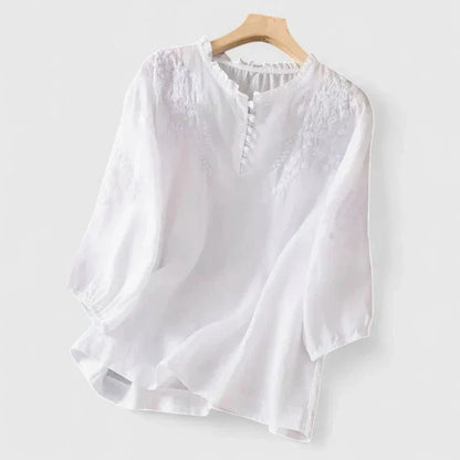 Sorelia – Blouse en voile de coton avec épaules brodées